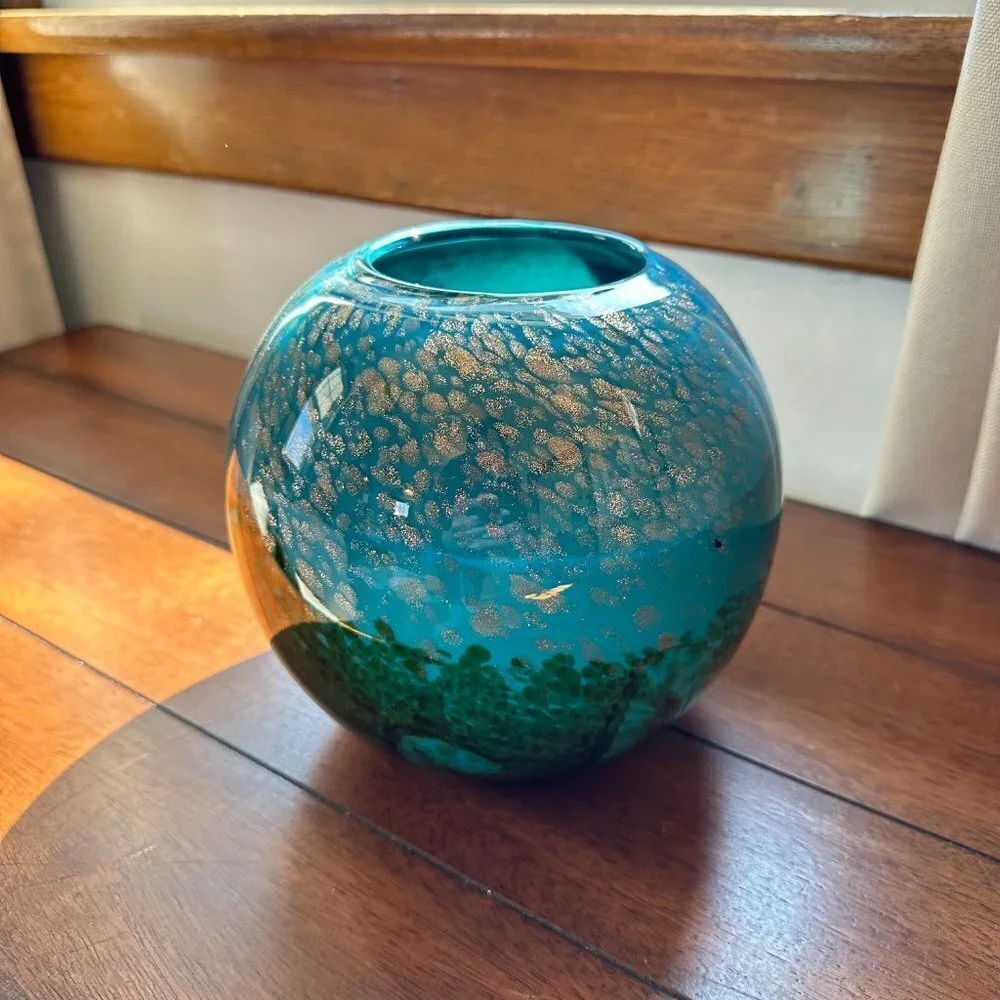 Blue Marble Round Fishbowl Vase